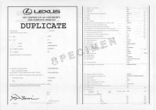 Lexus certificate of conformity