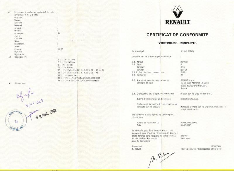 What is the Renault Certificate of Conformity (COC Renault) used for?